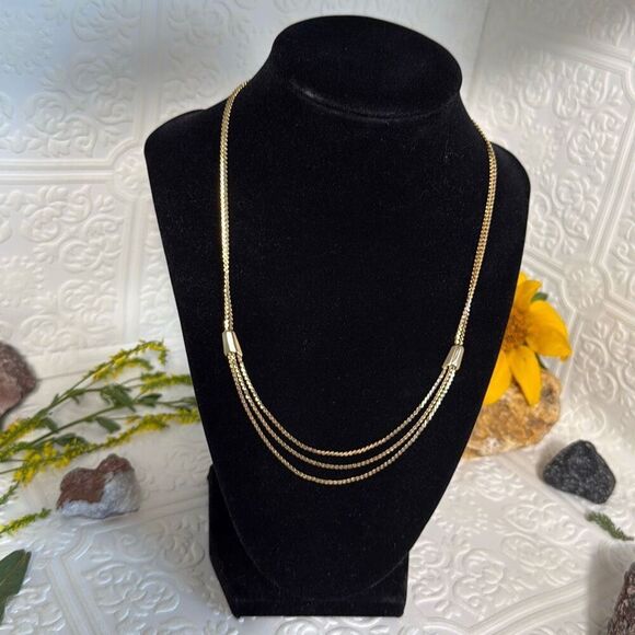 Vintage Gold Tone Multi Strand Layered Chain Necklace 18” - Picture 7 of 14